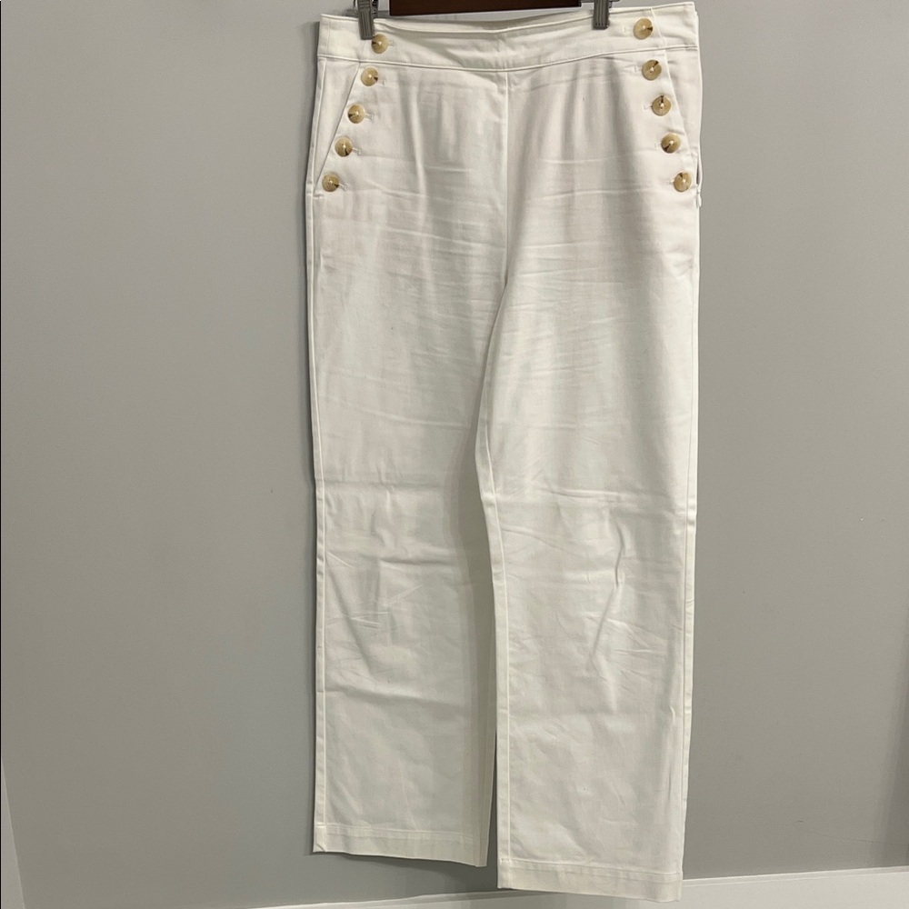 Ann Taylor Factory Cream Wide Leg Pants with Button Accents